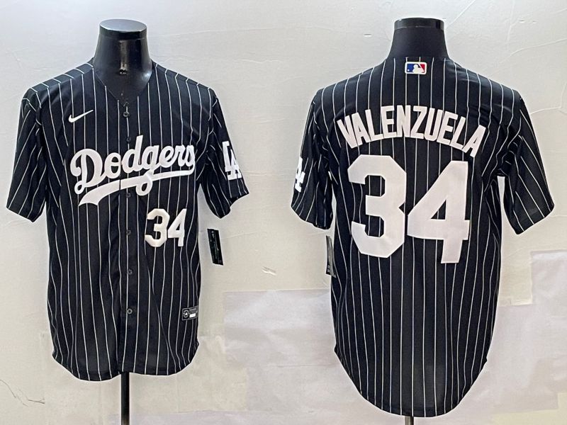 Men Los Angeles Dodgers #34 Valenzuela Black Stripe Jointly Name 2025 Nike MLB Jersey style 10